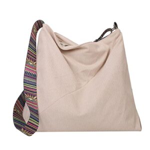 corduroy crossbody bag for women shoulder bags handbag purse schoolbag tote bag hobo bag large fashion (creamy-white)
