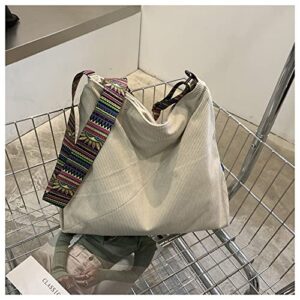 Corduroy Crossbody Bag For Women Shoulder Bags Handbag Purse Schoolbag Tote Bag Hobo Bag Large Fashion (creamy-white)