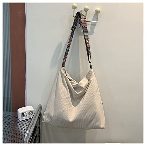 Corduroy Crossbody Bag For Women Shoulder Bags Handbag Purse Schoolbag Tote Bag Hobo Bag Large Fashion (creamy-white)