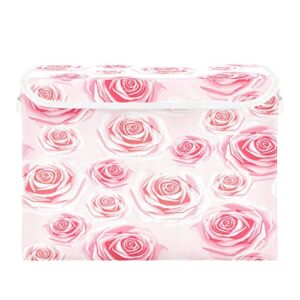 kigai rose pink storage basket with lid collapsible storage bin fabric box closet organizer for home bedroom office 1 pack