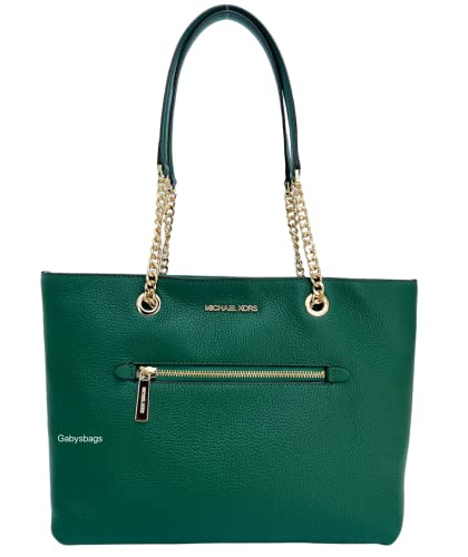 Michael Kors Jet Set Medium Front Pocket Chain Top Zip Tote Jewel Green