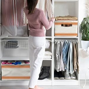 Storage Bins, Farmhouse Orange Stripe Storage Baskets for Organizing Closet Shelves Clothes Decorative Fabric Baskets Large Storage Cubes with Handles