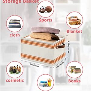 Storage Bins, Farmhouse Orange Stripe Storage Baskets for Organizing Closet Shelves Clothes Decorative Fabric Baskets Large Storage Cubes with Handles