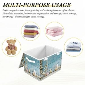 Kigai Brilliant Starfish Beach Storage Basket with Lid Collapsible Storage Bin Fabric Box Closet Organizer for Home Bedroom Office 1 Pack