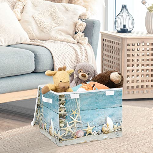 Kigai Brilliant Starfish Beach Storage Basket with Lid Collapsible Storage Bin Fabric Box Closet Organizer for Home Bedroom Office 1 Pack