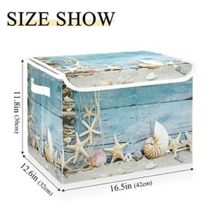 Kigai Brilliant Starfish Beach Storage Basket with Lid Collapsible Storage Bin Fabric Box Closet Organizer for Home Bedroom Office 1 Pack