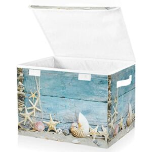 Kigai Brilliant Starfish Beach Storage Basket with Lid Collapsible Storage Bin Fabric Box Closet Organizer for Home Bedroom Office 1 Pack