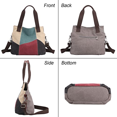 ArcEnCiel Canvas Hand Bags Purses For Women, Fashion Hobo Bag Multi-Color Splice Shoulder Crossbody Bags Handbags Tote Bag