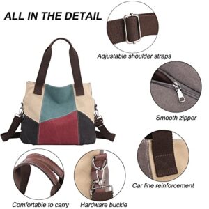 ArcEnCiel Canvas Hand Bags Purses For Women, Fashion Hobo Bag Multi-Color Splice Shoulder Crossbody Bags Handbags Tote Bag