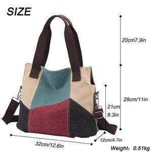 ArcEnCiel Canvas Hand Bags Purses For Women, Fashion Hobo Bag Multi-Color Splice Shoulder Crossbody Bags Handbags Tote Bag