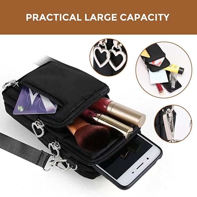 Small Crossbody Bags for Women, Black Waterproof Cell Phone Crossbody Wallet Purse Handbags Mens Gym Bags, Detachable Strap Multi Pocket Casual Outdoor Sling Designer Crossbody Bags for Women Unisex