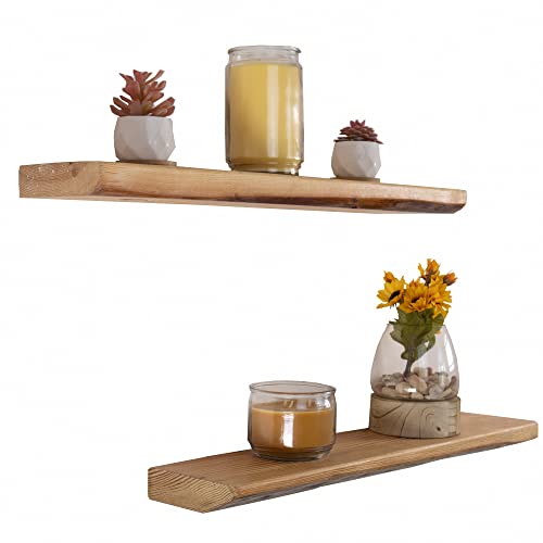 VINTAYARD Rustic Wood Floating Shelves, Wooden Shelf for Farmhouse Wall Decor, Set of 2 Shelves Made from American Wood (Weathered Wood, 24 in)