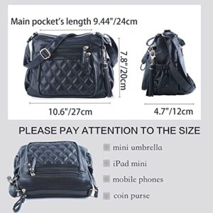 ELDA Quilted Crossbody Bags for Women Multi Pocket Shoulder Bag Soft PU Leather Ladies Purses and Handbags