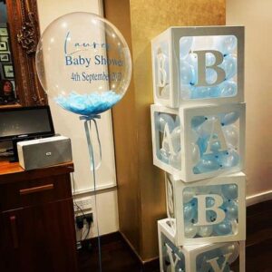 4 PCS Baby Boxes with Letters for Baby Shower Clear Baby Shower Block Boxes Transparent Balloon Boxes for Baby Shower Baby Birthday Gender Reveal Decorations(White)