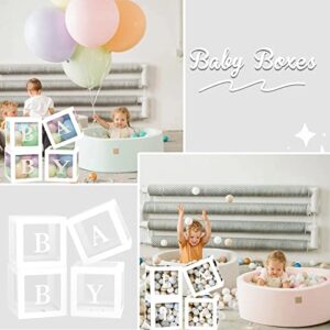 4 PCS Baby Boxes with Letters for Baby Shower Clear Baby Shower Block Boxes Transparent Balloon Boxes for Baby Shower Baby Birthday Gender Reveal Decorations(White)