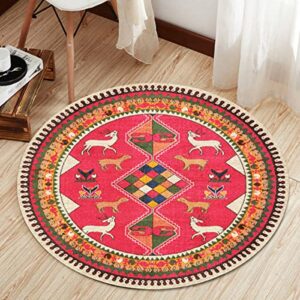 Erwinmu 2.6FT Tribal Round Area Rug for Bedroom Entryway Foyer - Persian Small Round Rug Soft Living Room Carpet Entryway Foyer Non-Slip Easy to Clean