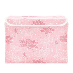 kigai pink lotus polka dot storage basket with lid collapsible storage bin fabric box closet organizer for home bedroom office 1 pack