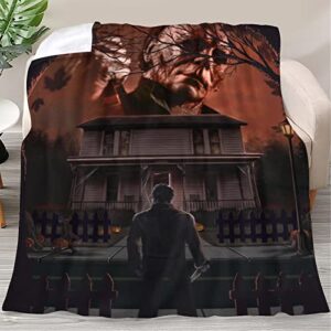 gimcjok rustic michael halloween myers throw blanket, flannel halloween blankets and throws for couch, queen size air conditioned blanket 40″x50″