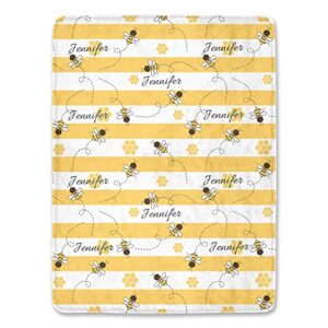 custom bee blanket with name honey bee baby blanket with name fluffy warm soft flannel throw blanket all season lightwight durable blanket for bed sofa couch office 32″x48″