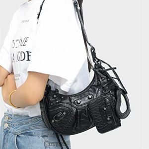 Women Punk Style Rivet Satchels Handbags Riveted Shoulder Messenger Bag Half-Moon Bag With Mirror And Card Hobo Bags