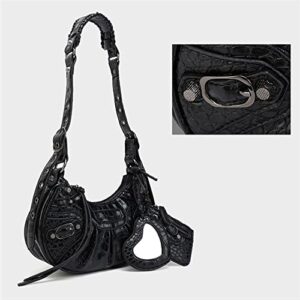 Women Punk Style Rivet Satchels Handbags Riveted Shoulder Messenger Bag Half-Moon Bag With Mirror And Card Hobo Bags