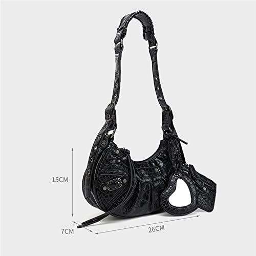 Women Punk Style Rivet Satchels Handbags Riveted Shoulder Messenger Bag Half-Moon Bag With Mirror And Card Hobo Bags