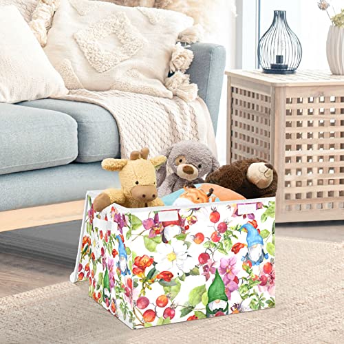 Gnomes Flowers Grass Storage Bins with Lids Collapsible Storage Box Basket with Lid Closet Organizer Containers Closet Storage for Shelf Baskets Kids Room Baby Room