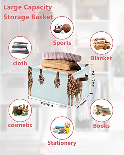 Storage Bins, Funny Cute Giraffe Storage Baskets for Organizing Closet Shelves Clothes Decorative Fabric Baskets Large Storage Cubes with Handles