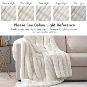 LuxenrelaX Plush Faux Fur Throw Blanket, Elegant Fuzzy Blanket with Water Wave Pattern, Warm Fluffy Blanket for Bed, Couch, Ivory White, 50x60 inches