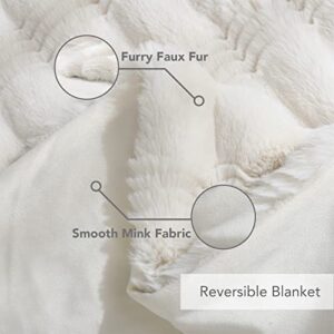 LuxenrelaX Plush Faux Fur Throw Blanket, Elegant Fuzzy Blanket with Water Wave Pattern, Warm Fluffy Blanket for Bed, Couch, Ivory White, 50x60 inches