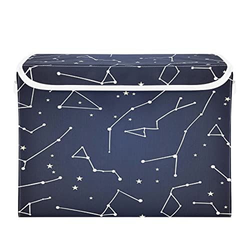 Kigai Constellation Star Blue Storage Basket with Lid Collapsible Storage Bin Fabric Box Closet Organizer for Home Bedroom Office 1 Pack