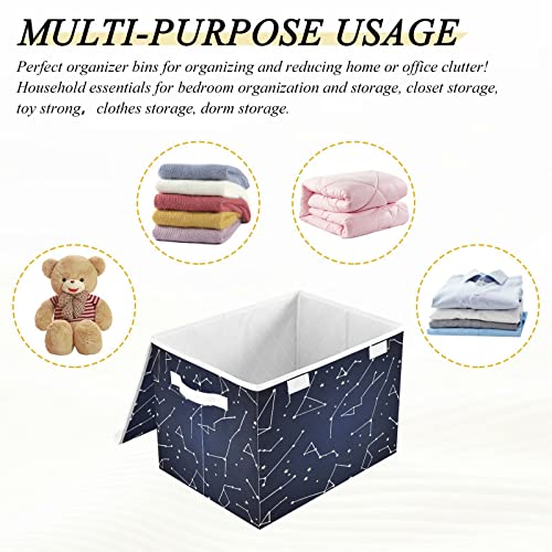 Kigai Constellation Star Blue Storage Basket with Lid Collapsible Storage Bin Fabric Box Closet Organizer for Home Bedroom Office 1 Pack