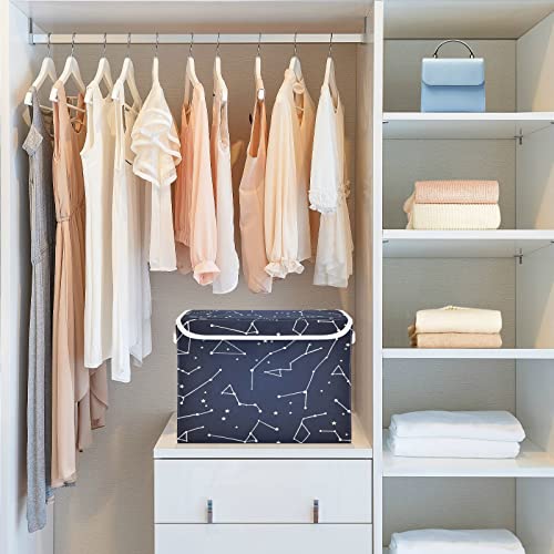 Kigai Constellation Star Blue Storage Basket with Lid Collapsible Storage Bin Fabric Box Closet Organizer for Home Bedroom Office 1 Pack