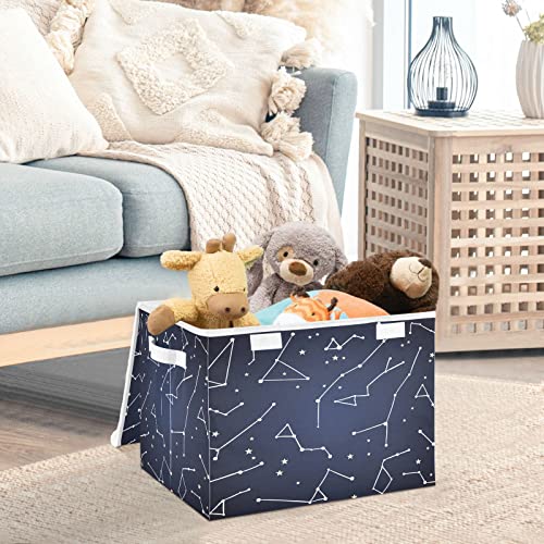 Kigai Constellation Star Blue Storage Basket with Lid Collapsible Storage Bin Fabric Box Closet Organizer for Home Bedroom Office 1 Pack