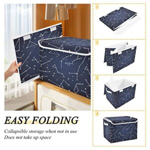 Kigai Constellation Star Blue Storage Basket with Lid Collapsible Storage Bin Fabric Box Closet Organizer for Home Bedroom Office 1 Pack