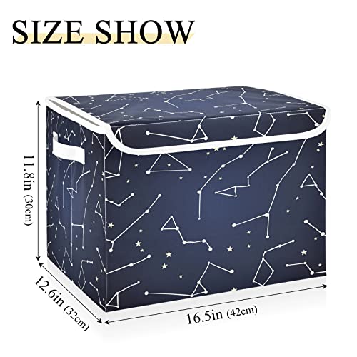 Kigai Constellation Star Blue Storage Basket with Lid Collapsible Storage Bin Fabric Box Closet Organizer for Home Bedroom Office 1 Pack