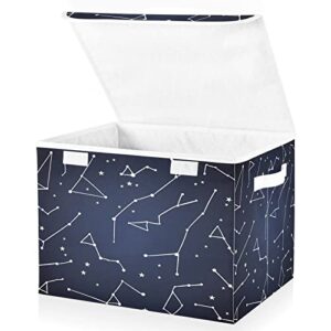 Kigai Constellation Star Blue Storage Basket with Lid Collapsible Storage Bin Fabric Box Closet Organizer for Home Bedroom Office 1 Pack