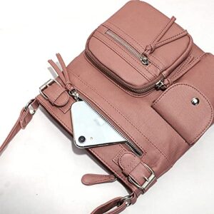 Downupdown Women Crossbody Bags Vintage Messenger Bag Vegan Leather Purse Shoulder Bag Satchel Handbags Zipper Multi Pocket -Red