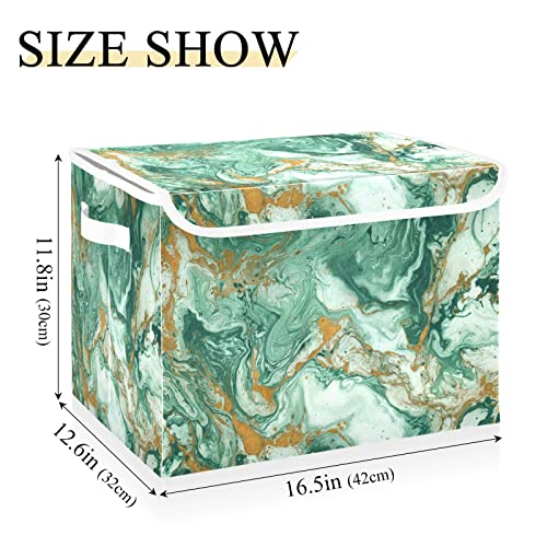 Kigai Marble Texture Storage Basket with Lid Collapsible Storage Bin Fabric Box Closet Organizer for Home Bedroom Office 1 Pack