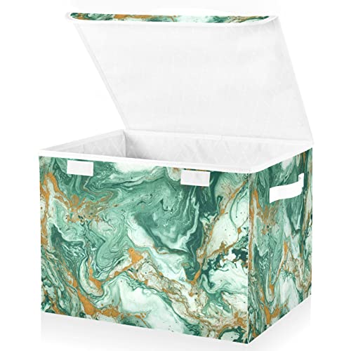 Kigai Marble Texture Storage Basket with Lid Collapsible Storage Bin Fabric Box Closet Organizer for Home Bedroom Office 1 Pack