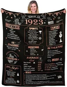 100th birthday gifts for women men blanket, gifts for 100th birthday decorations, 1923 birthday gifts for her,100 years old gift for mom dad grandparents, 100th bday gifts ideas back in 1923 60″x50″