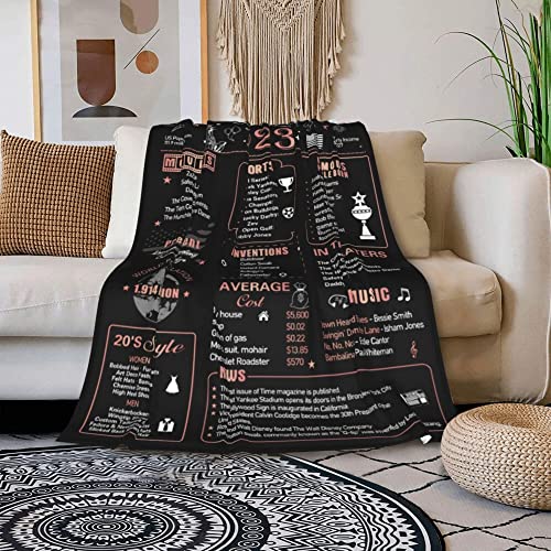 100th Birthday Gifts For Women Men Blanket, Gifts For 100th Birthday Decorations, 1923 Birthday Gifts For Her,100 Years Old Gift for Mom Dad Grandparents, 100th Bday Gifts Ideas Back in 1923 60"X50"