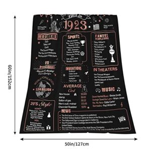 100th Birthday Gifts For Women Men Blanket, Gifts For 100th Birthday Decorations, 1923 Birthday Gifts For Her,100 Years Old Gift for Mom Dad Grandparents, 100th Bday Gifts Ideas Back in 1923 60"X50"
