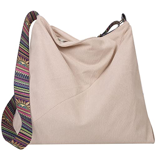 Tote Bag Women Large Crossbody Bag Stylish Handbag for Women Corduroy Hobo Bag Fashion shoulder Bag Purse (Beige)