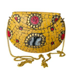 metal mosaic yellow clutch bag