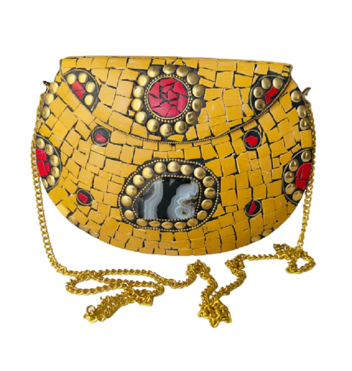 Metal Mosaic Yellow Clutch Bag