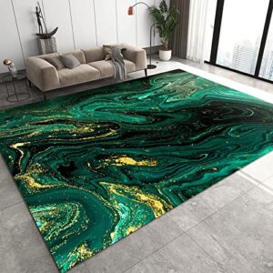 vintage style area rug, dark green gold fragment marble indoor carpet, rug with non-slip backing washable for living room bedroom home office floor rug (6ft×8ft)
