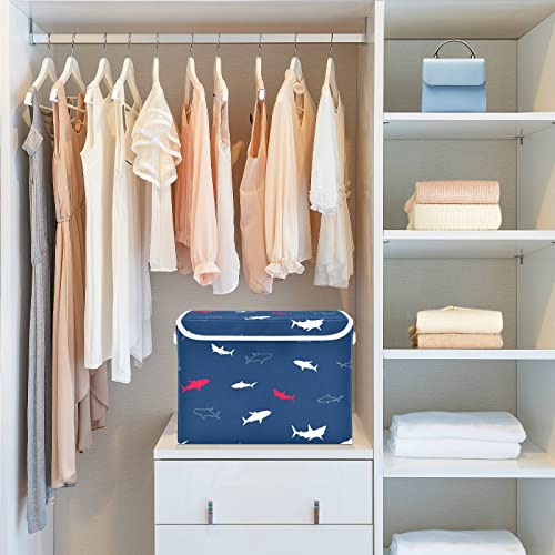 Kigai Cute Shark Storage Baskets for Shelves Foldable Closet Basket Storage Bins with Lid for Clothes Home Office Toys Organizers