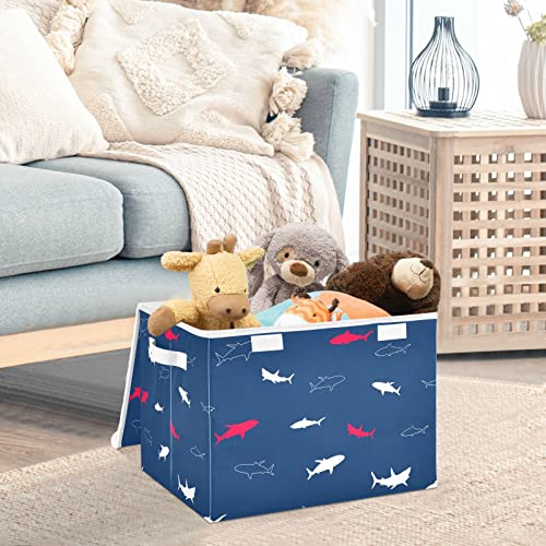 Kigai Cute Shark Storage Baskets for Shelves Foldable Closet Basket Storage Bins with Lid for Clothes Home Office Toys Organizers