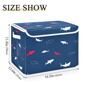 Kigai Cute Shark Storage Baskets for Shelves Foldable Closet Basket Storage Bins with Lid for Clothes Home Office Toys Organizers